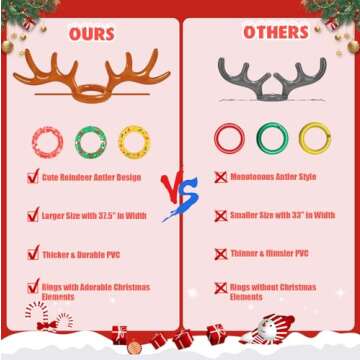 Christmas Inflatable Reindeer Antler Ring Toss Game 2 Sets, 2024 Christmas Games Party Supplies for Family Party (2 Antlers 12 Rings)