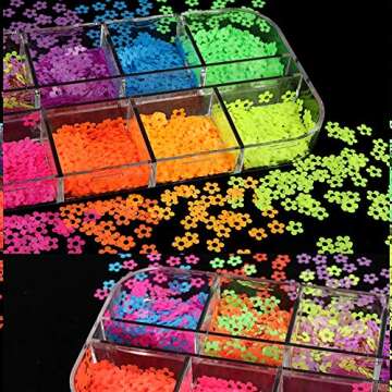 Nail Art Decals 12 Colors Fluorescent Flower Style Nail Glitter Sequins 3D Nails Art Stickers Manicure Fluorescent Flower Sequins Decoration Decals Supplies, Nail Art Flake Acrylic for Women