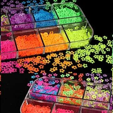 Nail Art Decals 12 Colors Fluorescent Flower Style Nail Glitter Sequins 3D Nails Art Stickers Manicure Fluorescent Flower Sequins Decoration Decals Supplies, Nail Art Flake Acrylic for Women