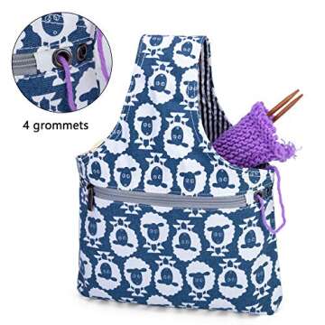 Teamoy Knitting Tote Bag(L12.2 x W7.5), Travel Project Wrist Bag for Knitting Needles(up to 11 Inches), Yarn and Crochet Supplies,Perfect Size for Knitting on The Go (Small, Sheep)