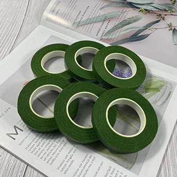 zYoung 6 Rolls Floral Tapes for Bouquet Stem Wrap and Florist Craft Projects Decorations（Dark Green）