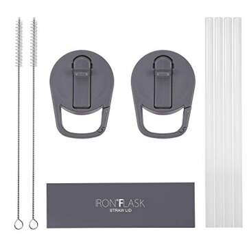 IRON °FLASK Carabiner Straw Lid for Sports Bottles | 2 Lids, 4 Straws
