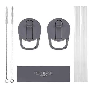 IRON °FLASK Carabiner Straw Lid for Sports Bottles | 2 Lids, 4 Straws