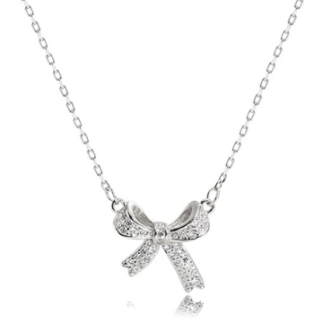 YUEXIAODOU Bow necklace,Silver Necklace for Women - Bow Necklace Elegant Silver Mini Bow Pendant Nec...