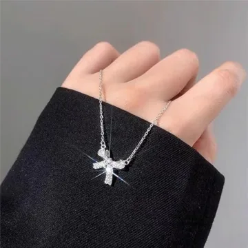 YUEXIAODOU Silver Bow Pendant Necklace - Trendy Gift for Her