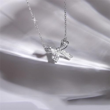YUEXIAODOU Silver Bow Pendant Necklace - Trendy Gift for Her