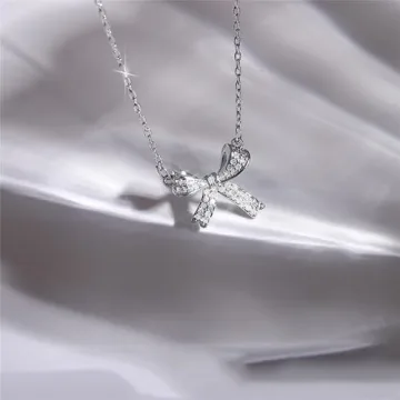 YUEXIAODOU Silver Bow Pendant Necklace - Trendy Gift for Her