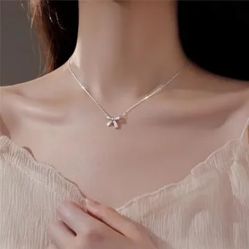 YUEXIAODOU Silver Bow Pendant Necklace - Trendy Gift for Her