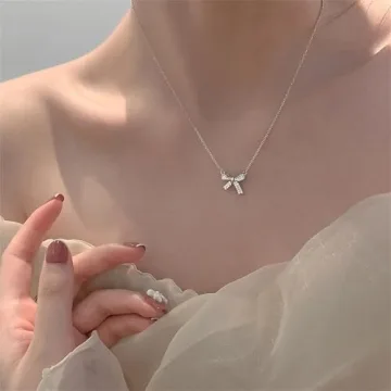 YUEXIAODOU Silver Bow Pendant Necklace - Trendy Gift for Her