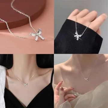 YUEXIAODOU Silver Bow Pendant Necklace - Trendy Gift for Her