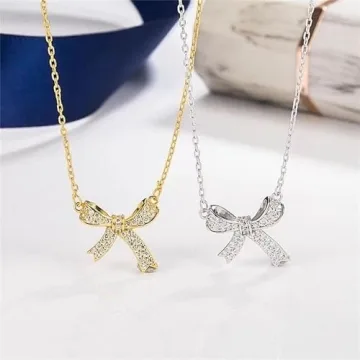 YUEXIAODOU Silver Bow Pendant Necklace - Trendy Gift for Her