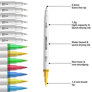 Mogyann 100 Colors Dual Tip Brush Markers, Fine Tip Coloring Markers For adult Journal Writing Coloring and Calligraphy Drawing