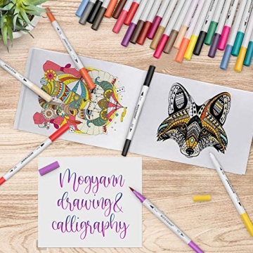 Mogyann 100 Colors Dual Tip Brush Markers, Fine Tip Coloring Markers For adult Journal Writing Coloring and Calligraphy Drawing