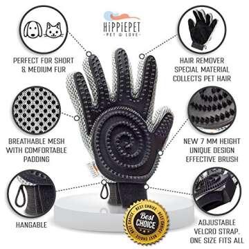 The Combi Glove – Pet Grooming Glove Brush with Dog and Cat Hair Remover from Furniture, Carpets, Clothes, and More for Easy Clean-Up – Double-Sided, De Shedding Silicone Massage Mitt by Hippiepet
