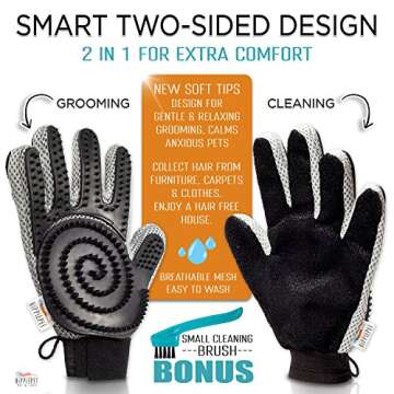 The Combi Glove – Pet Grooming Glove Brush with Dog and Cat Hair Remover from Furniture, Carpets, Clothes, and More for Easy Clean-Up – Double-Sided, De Shedding Silicone Massage Mitt by Hippiepet