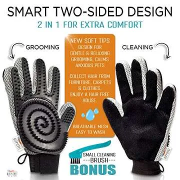 The Combi Glove – Pet Grooming Glove Brush with Dog and Cat Hair Remover from Furniture, Carpets, Clothes, and More for Easy Clean-Up – Double-Sided, De Shedding Silicone Massage Mitt by Hippiepet