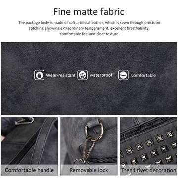 Pahajim Womens Studded Tote Handbags Top Punk Casual Shoulder Bags Hobo Rocker Satchel Purse(Black)