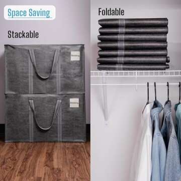 VENO 4 Pack Moving Bags, Heavy Duty, Moving Boxes Alternative, Packing Storage Supplies for Dorm Room Essentials with Zipper for Clothes, Extra Large Totes for Packaging (Dark Gray, 4 Pack)