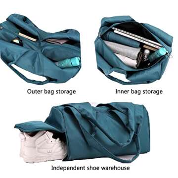 forestfish Yoga Gym Bag For Women With Shoes Compartment & Wet Dry Storage Pockets Lightweight Duffel Bag, Navy