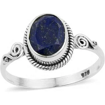 925 Sterling Silver Blue Lapis Lazuli Ring for Women