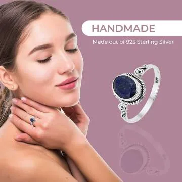 925 Sterling Silver Blue Lapis Lazuli Ring for Women