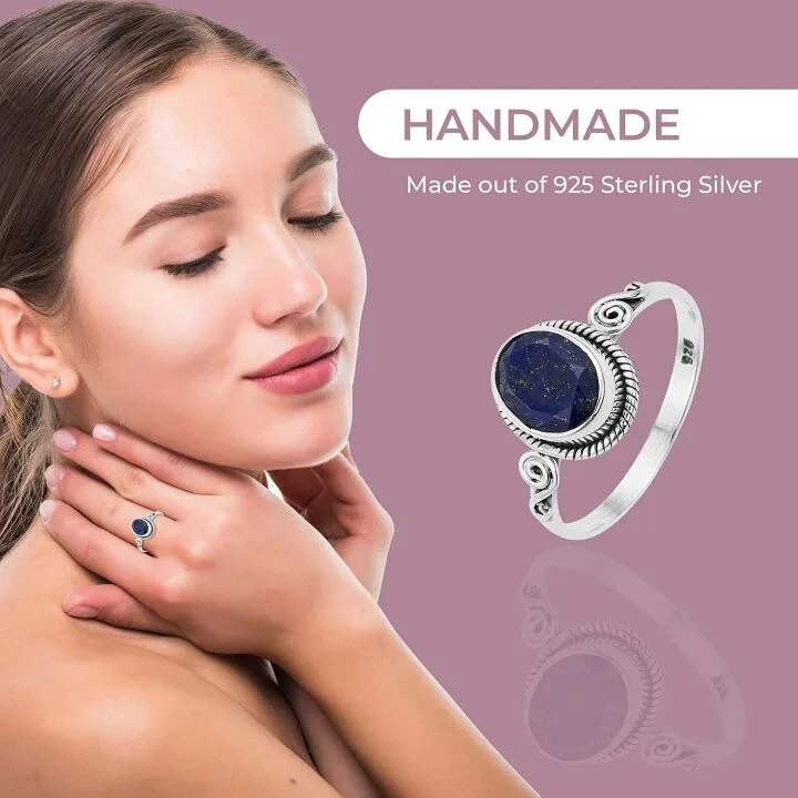 925 Sterling Silver Blue Lapis Lazuli Ring for Women