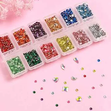 Outuxed 5000pcs Crystal Flatback Rhinestones Round Mixed Size AB Gems Nail Art Flatback Rhinestones with 1 Tweezers for Crafts Face Makeup