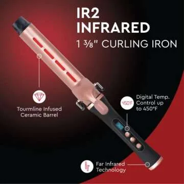 Sutra IR2 Infrared Curling Iron, 35MM I 1.3-inch I Clip Curling Iron, Rose Gold Ceramic Barrel, Adjustable Digital Temperature Control up to 430°F, Auto Shut Off