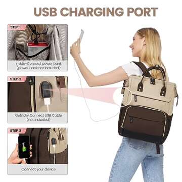 LOVEVOOK Laptop Backpack for Women, 17 Inch Work Business Backpacks Purse with USB Port, Large Capacity Nurse Bag College Bookbag for School, Waterproof Casual Daypack for Travel