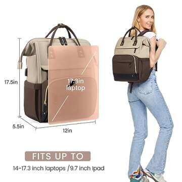 LOVEVOOK Laptop Backpack for Women, 17 Inch Work Business Backpacks Purse with USB Port, Large Capacity Nurse Bag College Bookbag for School, Waterproof Casual Daypack for Travel