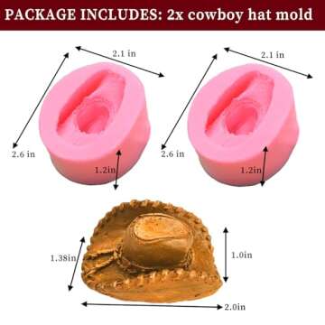 Wehous 2PCS Cowboy Hat Silicone Mold 3D Silicone Mold Cowboy Hat Fondant Chocolate Cake Decoration Mold Cool Resin Candle Mold Soap Candle Making Kit Epoxy Casting Clay Resin Craft Mould