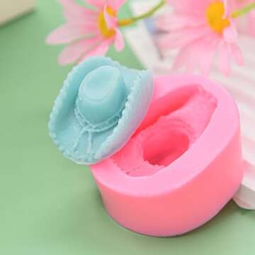Wehous 2PCS Cowboy Hat Silicone Mold 3D Silicone Mold Cowboy Hat Fondant Chocolate Cake Decoration Mold Cool Resin Candle Mold Soap Candle Making Kit Epoxy Casting Clay Resin Craft Mould