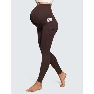 CRZ YOGA Womens Butterluxe Maternity Leggings with Pockets Over The Belly 28" - Soft Workout Active Yoga Pregnancy Pants Hot Fudge Brown Medium