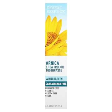 Desert Essence Arnica & Tea Tree Oil Toothpaste - Wintergreen - 6.25 Oz - Complete Oral Care - Tea Tree Oil - Baking Soda - Refreshes Mouth - Sea Salt - Carrageenan Free