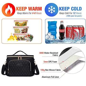 Scorlia Insulated Lunch Bag for Women/Men, Leakproof Cooler Tote Bag for Outdoor Picnics, Beach, Camping, Travel - 10L Capacity, Black