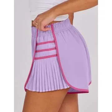 Caracilia Women Running Shorts Flowy Pleated Athletic Shorts Summer High Waisted Tennis Sporty Workout Gym Shorts Light Purple Small