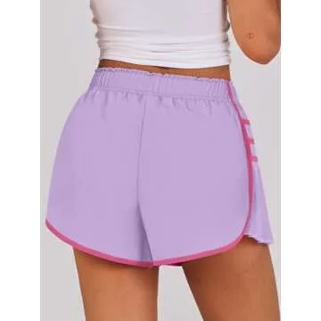 Caracilia Women Running Shorts Flowy Pleated Athletic Shorts Summer High Waisted Tennis Sporty Workout Gym Shorts Light Purple Small