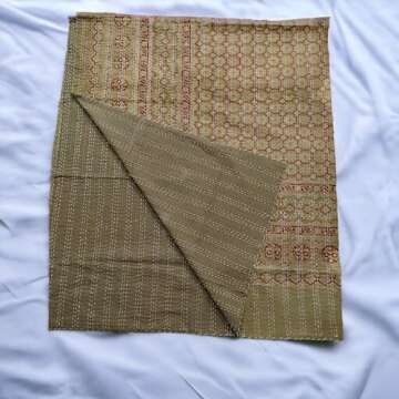 Sophia-Art Queen Size Hand Block Print Kantha Quilt 90x108 Inch Ajrakh Bedspread Vegetable Dye Blank...
