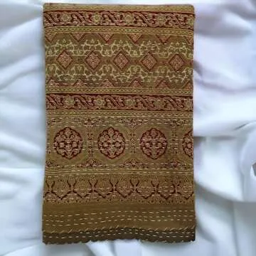 Sophia-Art Queen Size Hand Block Print Kantha Quilt 90x108 Inch Ajrakh Bedspread Vegetable Dye Blanket Indigo Print Ajrakh Quilt (Light Grey)