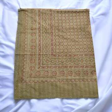 Sophia-Art Queen Size Hand Block Print Kantha Quilt 90x108 Inch Ajrakh Bedspread Vegetable Dye Blanket Indigo Print Ajrakh Quilt (Light Grey)