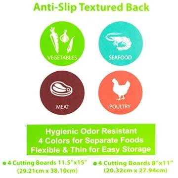 Simply Genius Plastic Cutting Boards for Kitchen - Color Coded Chopping Board Set - Flexible Cutting Mats for Meat & Vegetables - Dishwasher Safe, Non-Slip, BPA Free (4-Pack Gray, 8"x11")