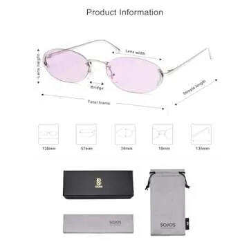 SOJOS Trendy Oval Rimless Sunglasses for Women Retro Y2k Sunnies with Rhinestones SJ1227, Silver/Purple