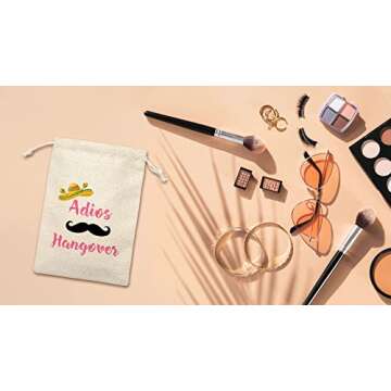 Hangover Kit Gift Bags - Survival Recovery Kit - Adios Hangovers Theme Cotton Gift Bags With Drawstring - Fiesta Bachelorette Party Decorations - Wedding/ Bridal Shower Favors Supplies - 5 Pcs(A28)