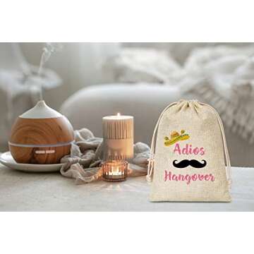 Hangover Kit Gift Bags - Survival Recovery Kit - Adios Hangovers Theme Cotton Gift Bags With Drawstring - Fiesta Bachelorette Party Decorations - Wedding/ Bridal Shower Favors Supplies - 5 Pcs(A28)