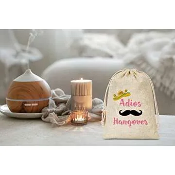 Hangover Kit Gift Bags - Survival Recovery Kit - Adios Hangovers Theme Cotton Gift Bags With Drawstring - Fiesta Bachelorette Party Decorations - Wedding/ Bridal Shower Favors Supplies - 5 Pcs(A28)