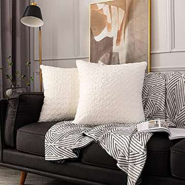LANANAS Luxury Soft Plush Faux Fur Throw Pillow Covers for Couch Decorative Mongolian Fur Throw Pillow Covers Pack of 2 (24"x 24", Pearl White)