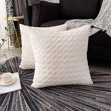LANANAS Luxury Soft Plush Faux Fur Throw Pillow Covers for Couch Decorative Mongolian Fur Throw Pillow Covers Pack of 2 (24"x 24", Pearl White)