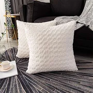 LANANAS Luxury Soft Plush Faux Fur Throw Pillow Covers for Couch Decorative Mongolian Fur Throw Pillow Covers Pack of 2 (24"x 24", Pearl White)