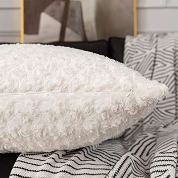 LANANAS Luxury Soft Plush Faux Fur Throw Pillow Covers for Couch Decorative Mongolian Fur Throw Pillow Covers Pack of 2 (24"x 24", Pearl White)