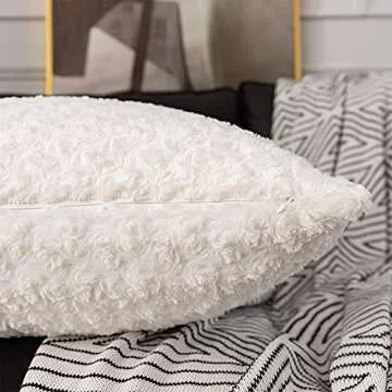 LANANAS Luxury Soft Plush Faux Fur Throw Pillow Covers for Couch Decorative Mongolian Fur Throw Pillow Covers Pack of 2 (24"x 24", Pearl White)
